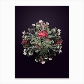 Vintage Red Gallic Rose Flower Wreath on Royal Purple n.2173 Canvas Print