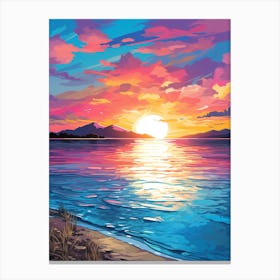 Gili Trawangan Beach Indonesia At Sunset, Vibrant Painting 3 Canvas Print