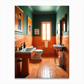 Orange Tiled Bathroom Canvas Print