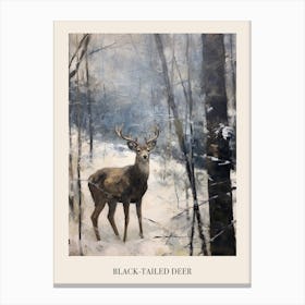 Vintage Winter Animal Painting Poster Black Tailed Deer 3 Canvas Print