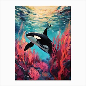 Orca Whale And Pink Coral Canvas Print