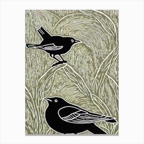 Blackbird 2 Linocut Bird Canvas Print