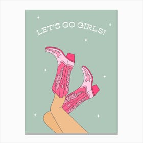 Green Let's Go Girls Cowgirl Canvas Print