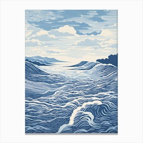 Linocut Of Cemaes Bay Anglesey Wales 2 Canvas Print