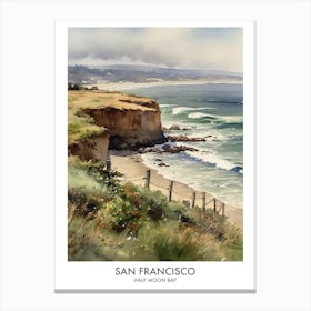 Half Moon Bay, San Francisco 2 Watercolor Travel Poster Canvas Print