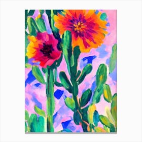 Cactus Flower Floral Abstract Block Colour 1 Flower Canvas Print