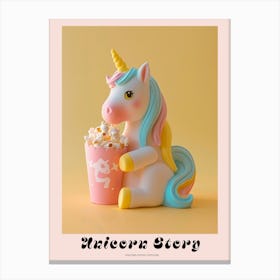 Toy Unicorn Eating Popcorn Pastel Yellow Poster Stampe su tela