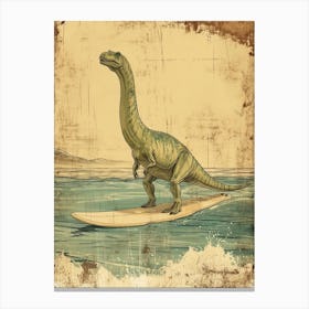 Vintage Camarasaurus Dinosaur On A Surf Board    2 Canvas Print