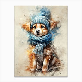 winter dog watercolor Canvas Print