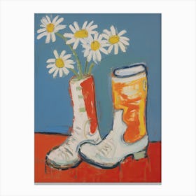 A Painting Of Cowboy Boots With Daisies Flowers, Pop Art Style 15 Canvas Print
