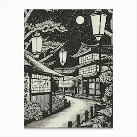 Lit Streets In Gion District Ukiyo-E Style Canvas Print