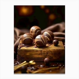 Chocolate Truffles On A Wooden Table sweet food Canvas Print