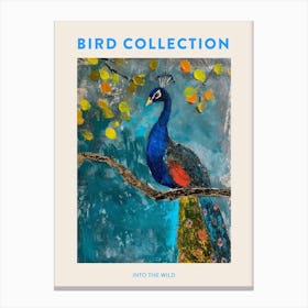 Peacock On The Tree Branches With Leaves Painting 2 Poster Canvas Print