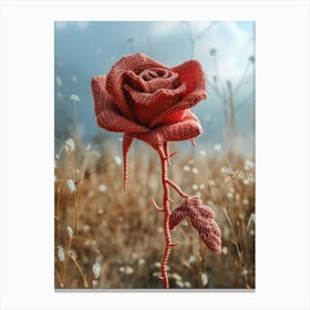 Red Rose Knitted In Crochet 3 Canvas Print