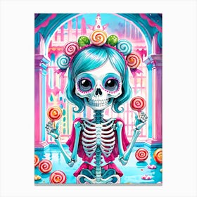 Cute Skeleton Candy Halloween Painting (20) Canvas Print