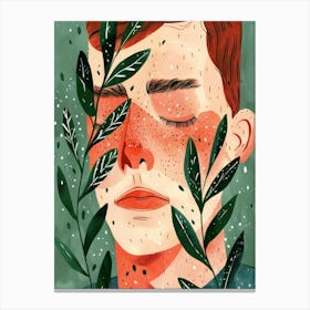 Illustration Of A Man With Leaves Canvas Print