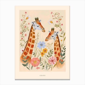 Folksy Floral Animal Drawing Giraffe Poster Canvas Print