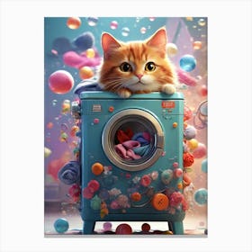 Cat In Washing Machine 5 Canvas Print