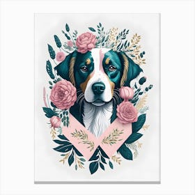 Cyte Dog Portrait Pink Flowers Painting (10) Canvas Print