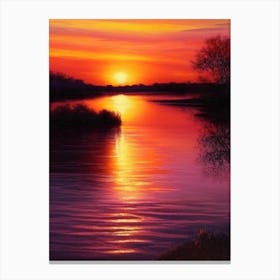 Sunset Over River Waterscape Crayon 1 Canvas Print