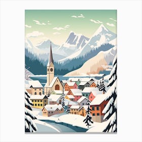 Vintage Winter Travel Illustration Hallstatt Austria 2 Canvas Print