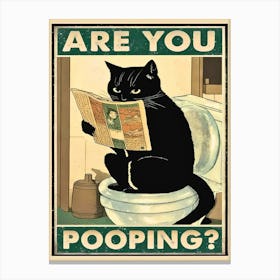 ARE YOU POOPING? Bathroom Art Black Cat & Sink Co Poster for Vintage Wash Your Paws Style Toilet Humour Canvas Print