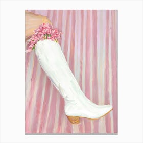 White Boots With Flowers Canvas Print