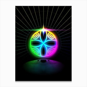 Neon Geometric Glyph in Candy Blue and Pink with Rainbow Sparkle on Black n.0165 Canvas Print