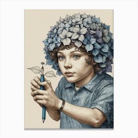 Boy With Flowers On His Head Canvas Print