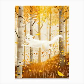 White Cat In The Autumn Forest Canvas Print