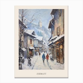 Vintage Winter Painting Poster Zermatt Switzerland 2 Canvas Print