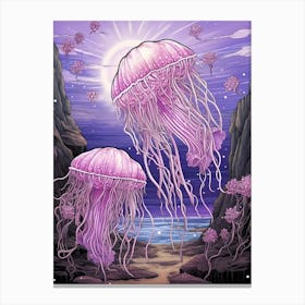 Mauve Stinger Jellyfish Illustration 3 Canvas Print