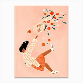 Woman Throwing Oranges Canvas Print