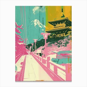 Japanese Mountain Scene Silkscreen Duotone Canvas Print