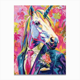 Floral Fauvism Style Unicorn In A Suit 4 Canvas Print
