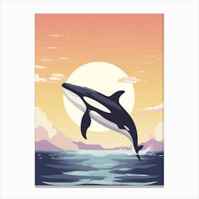 Orca Whale & Sun Retro Geometric Canvas Print
