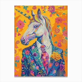 Floral Fauvism Style Unicorn In A Suit 3 Canvas Print