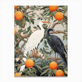 Mandarin Oranges And Cranes 2 Vintage Japanese Botanical Canvas Print