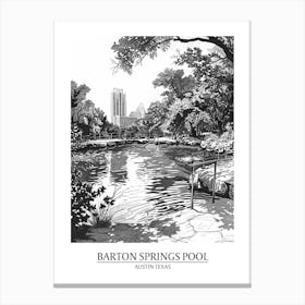 Barton Springs Pool Austin Texas Black And White Drawing 1 Poster Canvas Print