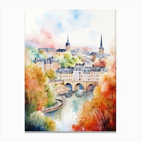 Luxembourg City Luxembourg In Autumn Fall, Watercolour 2 Canvas Print