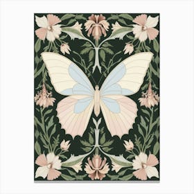 Butterfly On A Green Background Style William Morris Canvas Print