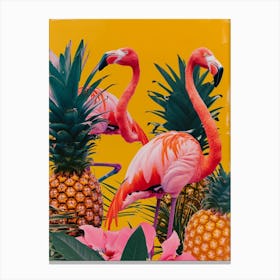 Retro Flamingo & Pineapple Polaroid Inspired 3 Canvas Print