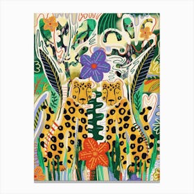 Twin Cheetahs Floral Pattern Canvas Print