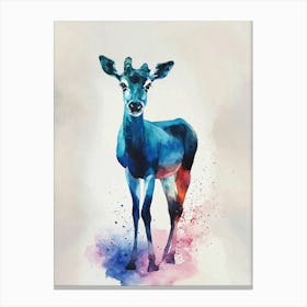 Blue Deer Watercolor Painting Canvas Print