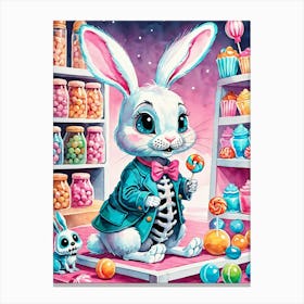 Cute Skeleton Rabbit With Candies Painting (24) Canvas Print