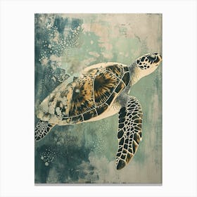 Textured Sea Turtle Swimming Painting 8 Canvas Print