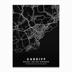 Cardiff Wales Black Map Canvas Print