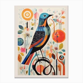 Colourful Scandi Bird Hermit Thrush 3 Canvas Print