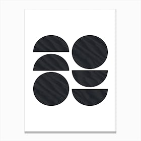 Six Black Half and Full Circles Abstract Canvas Print