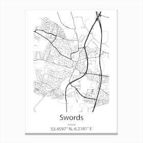 Swords,Ireland Minimalist Map Canvas Print